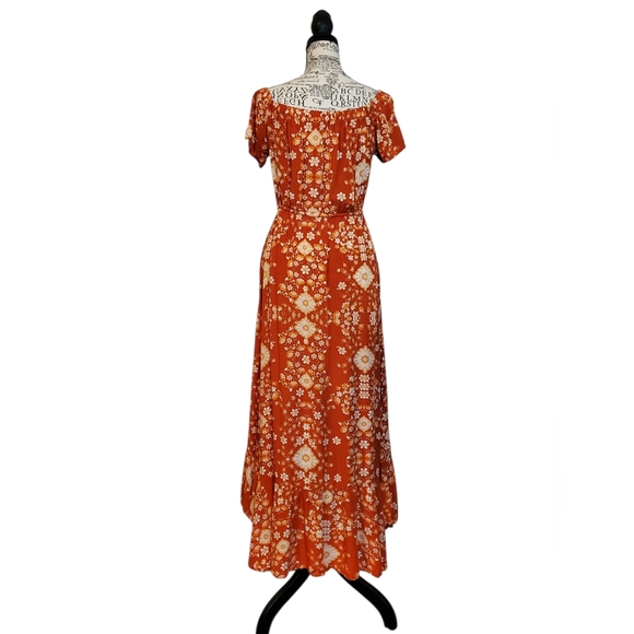 Anthropologie Abel the Label Rustica Floral Orange Hi Low Midi Dress Women´s M - Picture 3 of 7